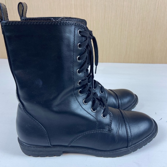 Black Combat Boots Womens 8.5 Lace Up Zip Side Lug Sole Moto - Picture 3 of 12